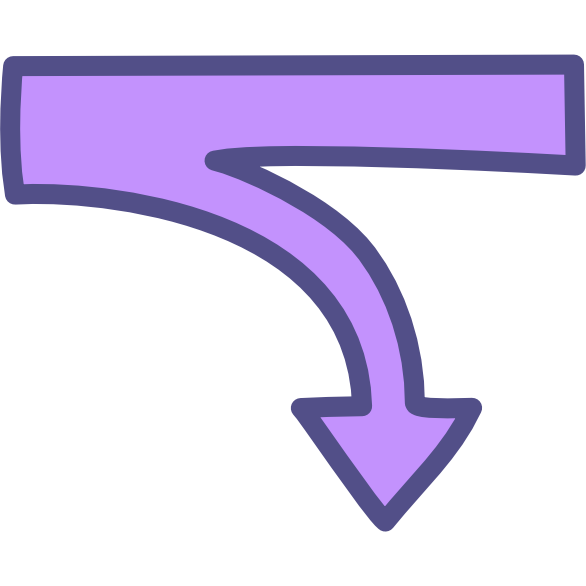 a straight purple line traveling left to right with an arrow branding off the end curving to point down